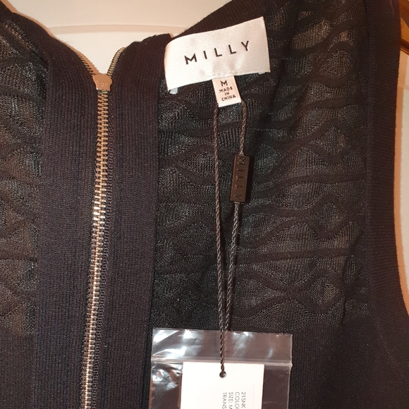 Black milly women dress with translucent texture sheath top and bottom,size M - Picture 6 of 6